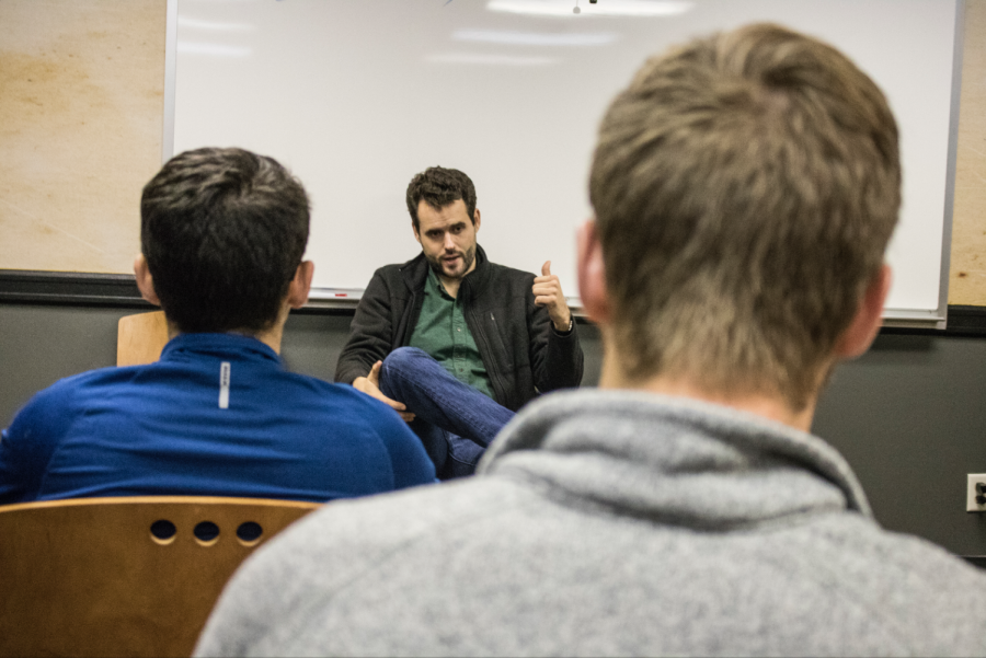 Iowa Senate candidate Zach Wahls holds a forum in the Iowa Memorial Union on Friday, Oct. 5, 2018. 