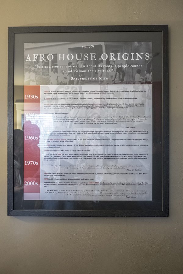 A poster celebrating the history of the house during the 50th anniversary celebration at the Afro American Cultural House on Friday, October 19, 2018.