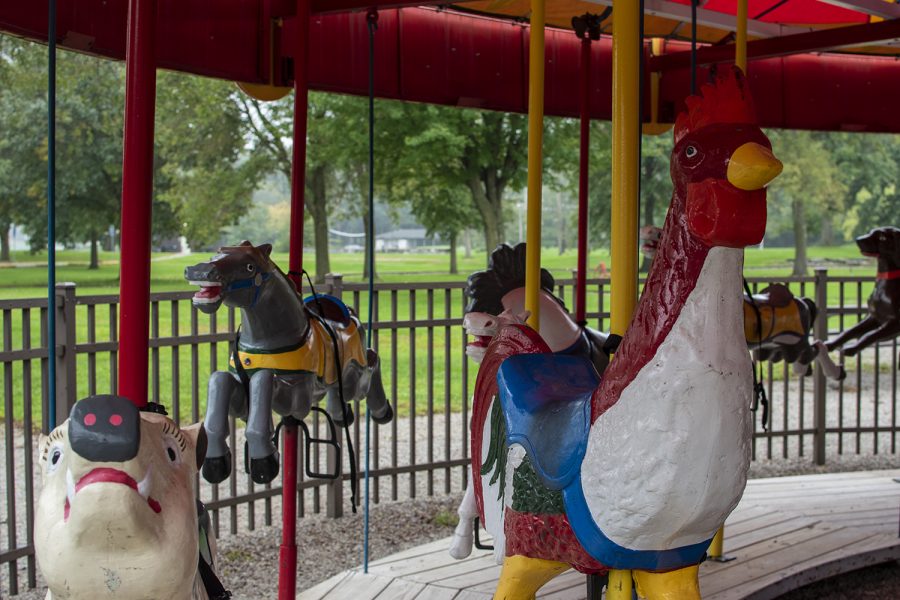 The City Park carousel is seen on Monday, October 1, 2018. Iowa City is auctioning off various amusement park rides from the park. (Thomas A. Stewart/The Daily Iowan)