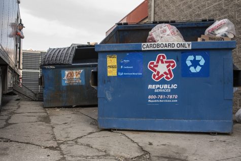 Newly presented cardboard dumpsters are seated behind the Three Towers apartment complex at 313 S. Gilbert St. on Sunday, Jan. 28, 2018. The Iowa City City Council passed a mandate in Nov. 2016 requiring all rental units of four tenants or more to provide recycling services. This resolution will be enforced by the end of 2018. 