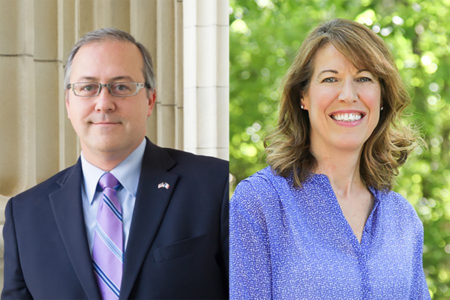 Republican David Young (left) is running against Democrat Cindy Axne (right) to keep his seat in the U.S. House of Representatives for Iowa's 3rd District.