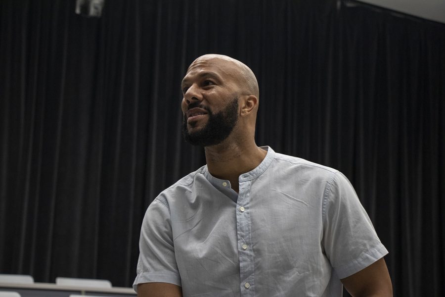 Music artist Common addresses members of the media during a Meet and Greet at the Voxman Music Building in Iowa City on Oct. 6, 2018. The meet and greet, organized by AFRO house, gave African-American students the opportunity to talk with Common about his successes and struggles. 