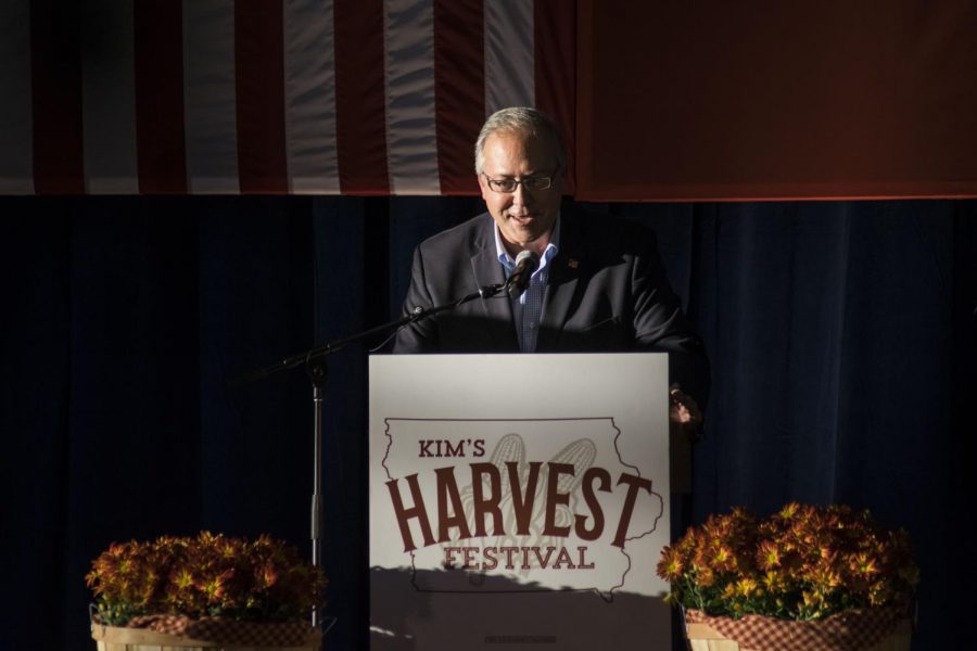 David Young speaks at the Second Annual Harvest Festival on Saturday, October 13, 2018. Young is the U.S. Representative for Iowa's 3rd congressional district. (Thomas A. Stewart/ Daily Iowan) 