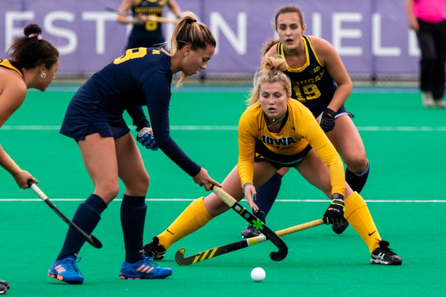 Iowa forward Leah Zellner eyes the ball during the Semifinals in the Big Ten Field Hockey Tournament at Lakeside Field in Evanston, IL on Friday, Nov. 2, 2018. The no. 8 ranked Hawkeyes defeated the no. 7 ranked Wolverines 2-1. 
