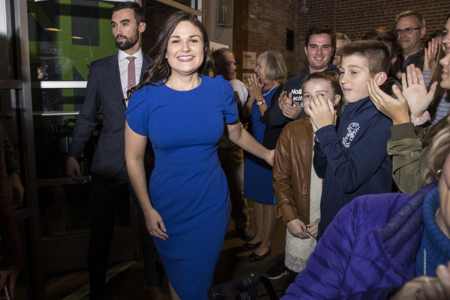 Democratic+candidate+for+Iowa%E2%80%99s+first+congressional+district+Abby+Finkenauer+is+greeted+by+supporters+during+a+watch+party+at+7+Hills+Brewing+Company+in+Dubuque+Iowa+on+Tuesday+Nov.+6%2C+2018.+Finkenauer+defeated+incumbent+Republican+Rod+Blum+and%2C+along+with+Alexandria+Ocasio-Cortez%2C+NY-14%2C+becomes+one+of+the+first+women+under+30+elected+to+the+U.S.+House+of+Representatives.+