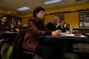 The Iowa Board of Regents Bargaining Committee hears proposals during the COGS policy proposal meeting on Wednesday, Nov. 28, 2018. The COGS policy proposal aims to solidify salaries, hours of work, benefits, and other terms and conditions for graduate students.
