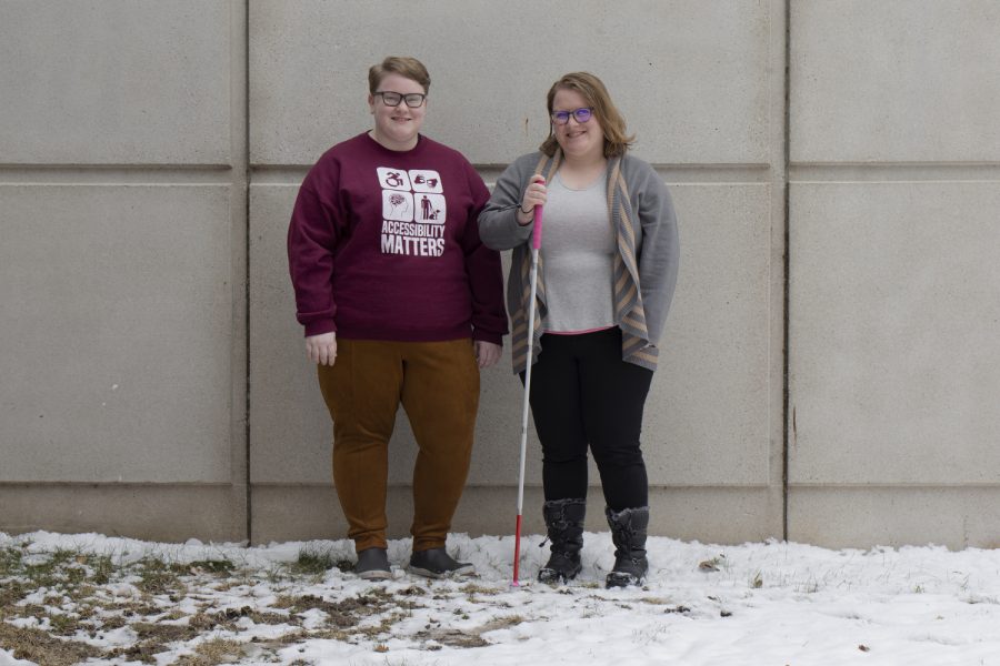 UI Students for Disability Advocacy & Awareness President-elect Kaydee Ecker (left) and President Andrea Courtney pose for a portrait on Wednesday, Nov. 28, 2018. A petition launched by their organization that aims to re-locate Student Disability Services by 2020 has garnered over 2,800 signatures.