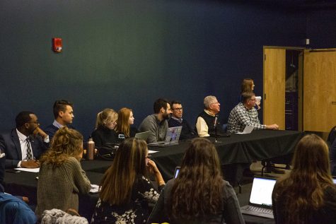 Panelists discuss issues during the UISG completion grant meeting at the IMU on Tuesday, November 27, 2018. 