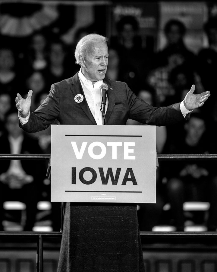 Former Vice President Joe Biden speaks during the Cedar Rapids Early Vote Rally at the Veterans Memorial Building in Cedar Rapids on Tuesday, Oct. 30, 2018. The event featured remarks from Iowa Democratic Candidate for Governor Fred Hubbell, Iowa First Congressional District candidate Abby Finkenauer, and former Vice President Joe Biden.