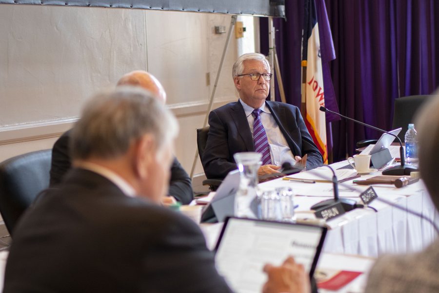 Regent President Mike Richards listens during the state Board of Regents meeting at the University of Northern Iowa in Cedar Falls on Friday, November 15, 2018.