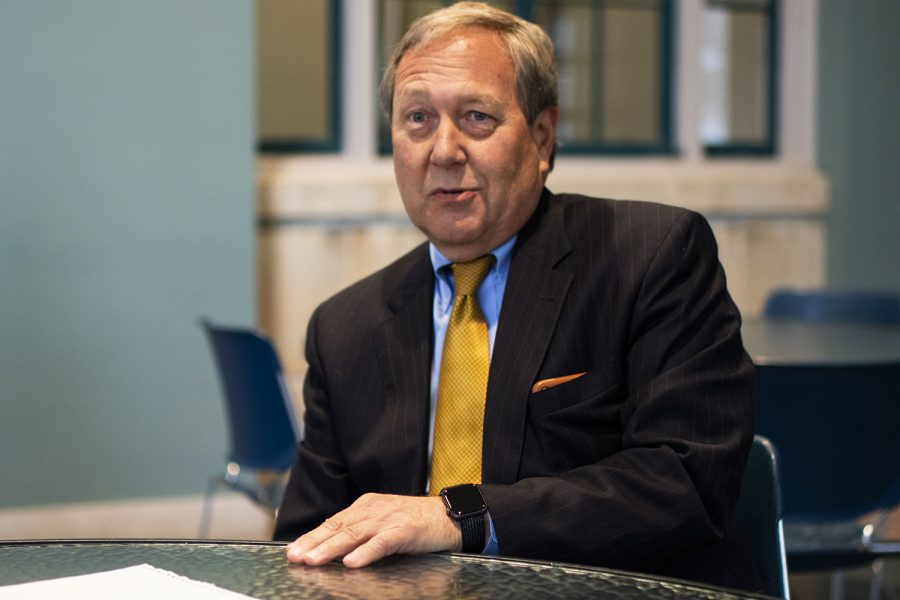 UI President J. Bruce Harreld speaks in an interview with The Daily Iowan after the state Board of Regents meeting at the University of Northern Iowa in Cedar Falls on Friday, Nov. 15, 2018.
