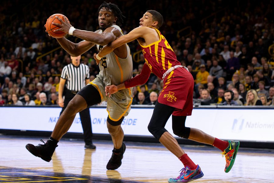 Iowa forward Tyler Cook drives down the lane during Iowa's game against Iowa State at Carver-Hawkeye Arena on December 6, 2018. The Hawkeyes defeated the Cyclones 98-84.(Megan Nagorzanski/The Daily Iowan)