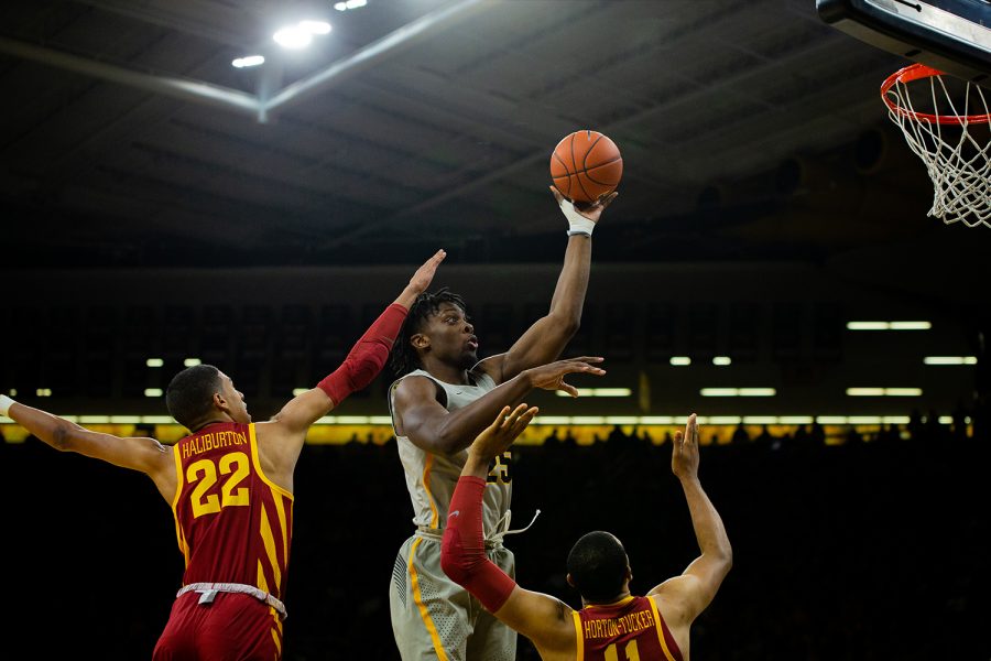 Iowa forward Tyler Cook goes for the lay up during Iowa's game against Iowa State at Carver-Hawkeye Arena on December 6, 2018. The Hawkeyes defeated the Cyclones 98-84.(Megan Nagorzanski/The Daily Iowan)