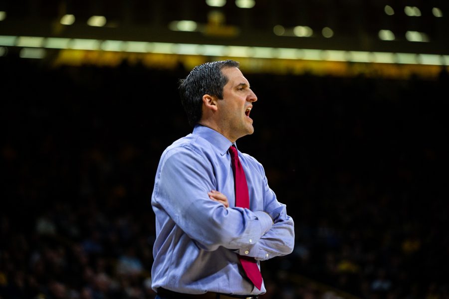 Iowa State head coach Steve Prohm yells at players during Iowa's game against Iowa State at Carver-Hawkeye Arena on December 6, 2018. The Hawkeyes defeated the Cyclones 98-84.(Megan Nagorzanski/The Daily Iowan)