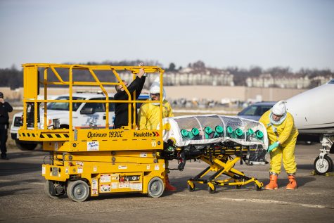 UI Hospitals and Clinics holds an emergency response exercise at the Iowa City Municipal Airport on Tuesday, Dec. 11, 2018. The goal of the response exercise was to prepare for use of the biocontainment unit. 