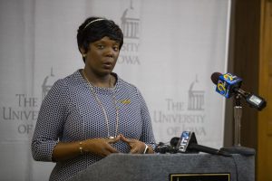 UI Vice President for Student Life Melissa Shivers speaks during a press conference in the IMU on Thursday, Dec. 13, 2018. 