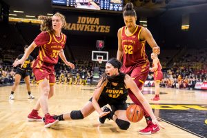 Iowa forward Megan Gustafson #10 yells as she is fouled during a womens basketball game against Iowa State University at Carver-Hawkeye Arena on Wednesday, Dec. 5, 2018. The Hawkeyes defeated the Cyclones 73-70. 