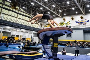 Iowas Lauren Guerin performs on the vault during the Womens Gymnastics Black and Gold Intrasquad Meet in the Field House on Saturday, Dec. 1, 2018. (Shivansh Ahuja/The Daily Iowan)
