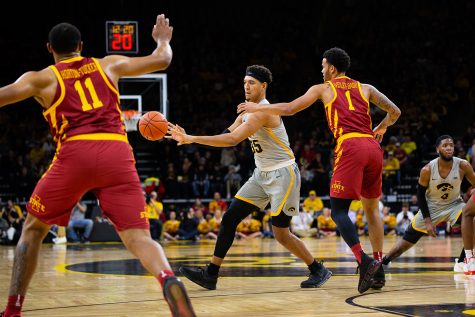 Iowa forward Cordell Pemsl catches a pass during Iowas game against Iowa State at Carver-Hawkeye Arena on December 6, 2018. The Hawkeyes defeated the Cyclones 98-84.(Megan Nagorzanski/The Daily Iowan)