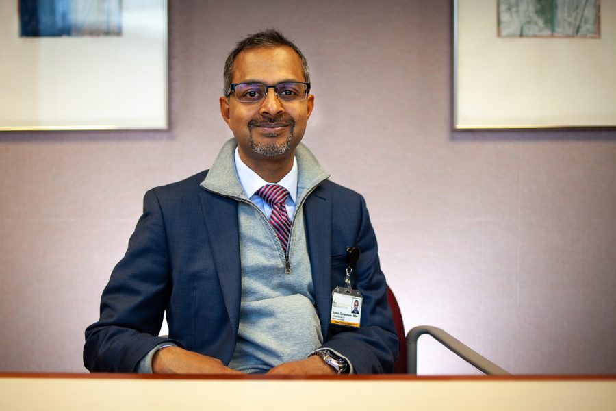 UI Hospitals and Clinics CEO Suresh Gunasekaran sits at the University Main Hospital on Dec. 3, 2018. 