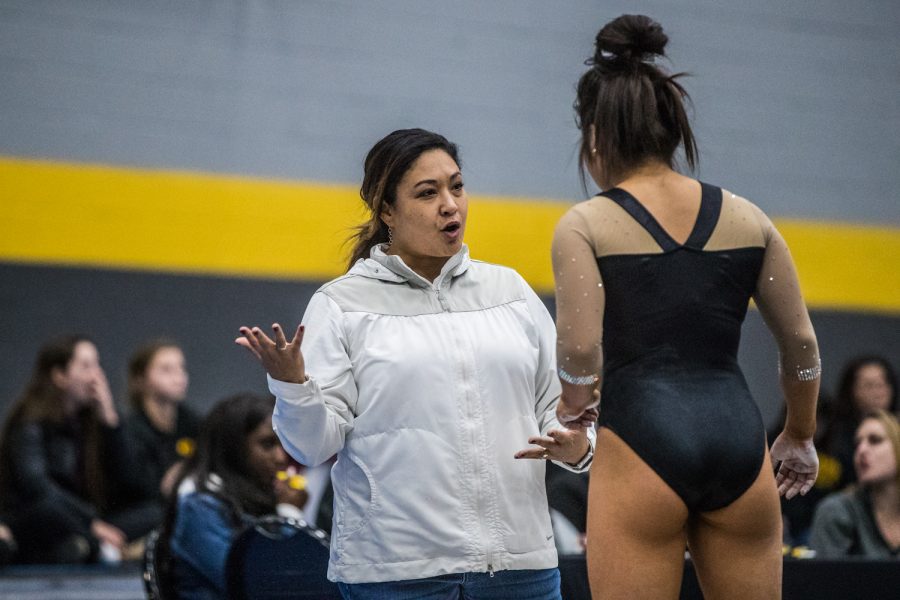 Iowa+head+coach+Larissa+Libby+speaks+with+her+team+during+the+Womens+Gymnastics+Black+and+Gold+Intrasquad+Meet+in+the+Field+House+on+Saturday%2C+Dec.+1%2C+2018.