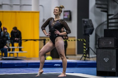 Iowas Sydney Hogan performs on the floor during the Womens Gymnastics Black and Gold Intrasquad Meet in the Field House on Saturday, Dec. 1, 2018.
