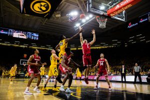 Iowa forward Tyler Cook jumps for the rebound during Iowas game against Wisconsin at Carver-Hawkeye Arena on November 30, 2018. The Hawkeyes were defeated by the Badgers 72-66.