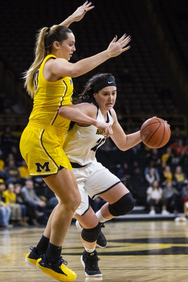 during the Iowa/Michigan women's basketball game at Carver-Hawkeye Arena on Thursday, January 17, 2018. The Hawkeyes defeated the Wolverines, 75-61. (Lily Smith/The Daily Iowan)