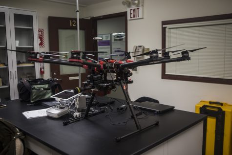 Drone seen in environmental sciences lab on the University of Iowa Campus on Monday, January 14, 2019. Graduate student Sarah Douglas will use the drone to conduct research on algae in Iowa. 