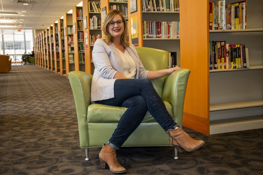 Krystal Parker poses for a portrait in the Iowa City Public Library on Friday, January 25 2019. Parker recently received a 2.1 million dollar grant for her research on the cerebellum.