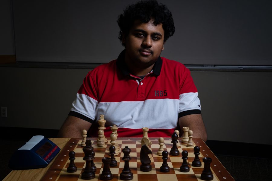Arshaq+Saleem%2C+UIowa+freshman%2C+poses+for+a+portrait+on+January+17%2C+2019.+Saleem+tied+for+chess+state+champion+in+2018+and+is+the+president+of+the+University+of+Iowas+newly+reinstated+Chess+Club.+