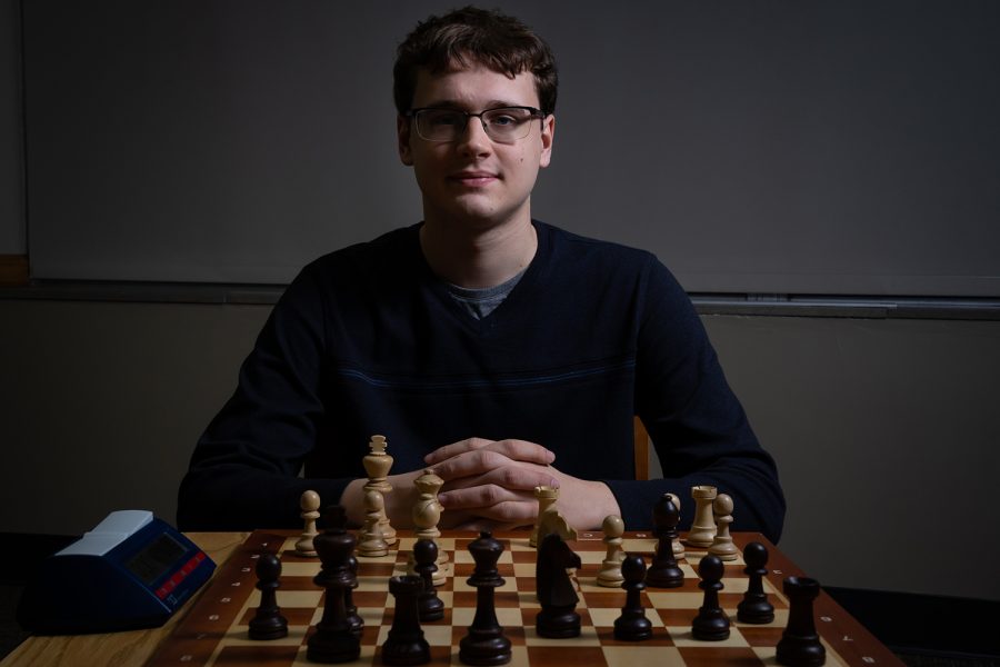 Andy Swiston, the vice president for the newly reinstated University of Iowa Chess Club, poses for a portrait on January 17, 2019. 