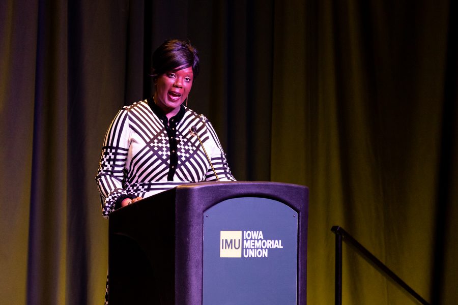UI Vice President for Student Life Melissa Shivers speaks at the Chief Diversity Office’s 2019 Update on Diversity, Equity, and Inclusion in the IMU on Wednesday, Jan. 16, 2019. 