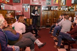 Draft Beto organizer Will Heberberich speaks during a meeting of the group at the Sanctuary Pub in Iowa City on Wednesday, January 16, 2019. Draft Beto is a group seeking to build grassroots support for former Rep. Beto ORourke, D-Texas. ORourke has not announced a campaign for president in 2020.