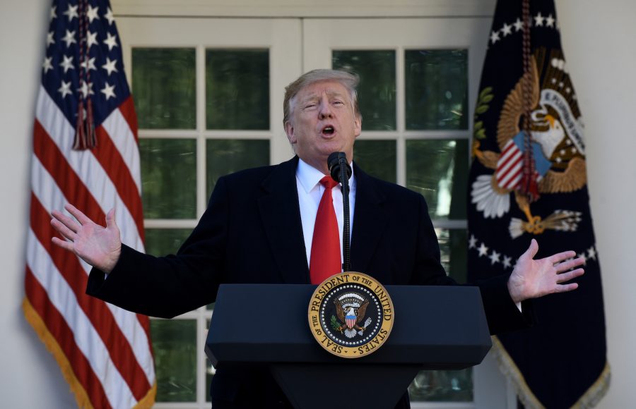 President Donald Trump makes a statement announcing that a deal has been reached to reopen the government through Feb. 15 during an event in the Rose Garden of the White House Jan. 25, 2019 in Washington, D.C.