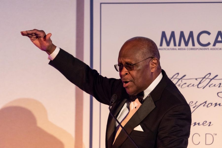 Herman Cain, host of The Herman Cain Show, speaks at the Third Annual Multicultural Media Correspondents Dinner at the National Press Club in Washington, D.C. on Thursday, May 24, 2018. (Photo by Cheriss May/Sipa USA/TNS)

