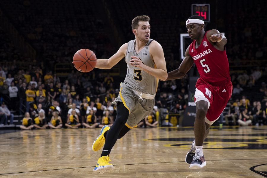 Iowa guard Jordan Bohannon drives to the basket during Iowa's game against Nebraska at Carver-Hawkeye Arena on Sunday, January 6, 2019. The Hawkeyes defeated the Cornhuskers 93-84.