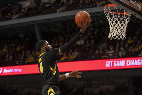 Iowa guard Isaiah Moss jumps for a lay-up during the mens basketball game vs. Minnesota at Williams Arena on Sunday, January 27, 2019. The Gophers defeated the Hawkeyes 92-87.