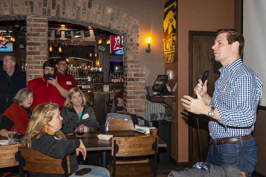 Rep. Eric Swalwell, D-Calif., speaks during a trip to Iowa at the Brick Alley Pub in Marion, Iowa on Sunday, Jan. 27, 2018. Rep. Swalwell is considering a bid for the 2020 Democratic Nomination for President.
