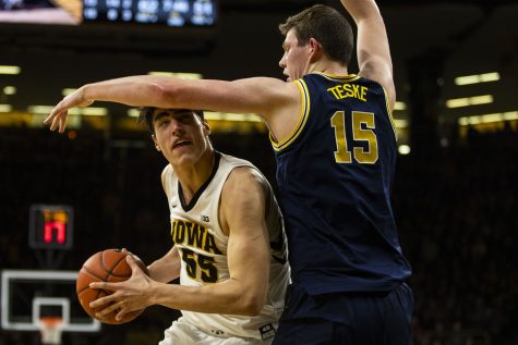 Iowa forward Luka Garza looks to the hoop during the Iowa/Michigan mens basketball game at Carver-Hawkeye Arena on Friday, February 1, 2019. The Hawkeyes took down the No. 5 ranked Wolverines, 74-59. 
