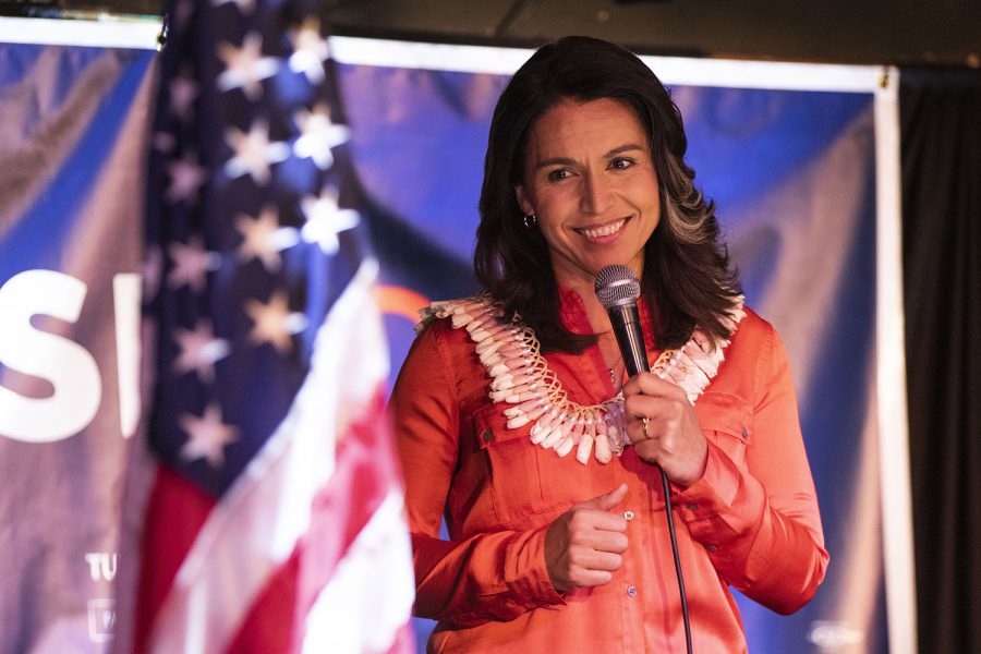 U.S. Rep. Tulsi Gabbard, D-Hawaii, speaks during an event at the The Mill on Thursday, February 21, 2019. Rep. Gabbard visited Iowa City on Thursday after having cancelled stops in the area last week due to inclement weather. 