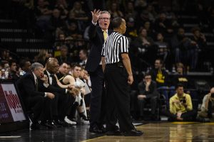 Iowa head coach Fran McCaffery reacts to a call during the mens basketball game vs. Indiana at Carver-Hawkeye Arena on Friday, February 22, 2019. The Hawkeyes defeated the Hoosiers 76-70. 