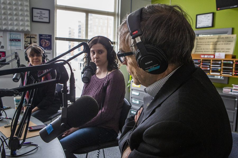 John Tinker answers questions during an interview with the Tinkers at the KRUI studio on Tuesday, February 26, 2019. John, and his sister Mary Beth, wore black arm bands to school in protest of the Vietnam War, leading to the Tinker vs. Des Moines court case in 1969. 