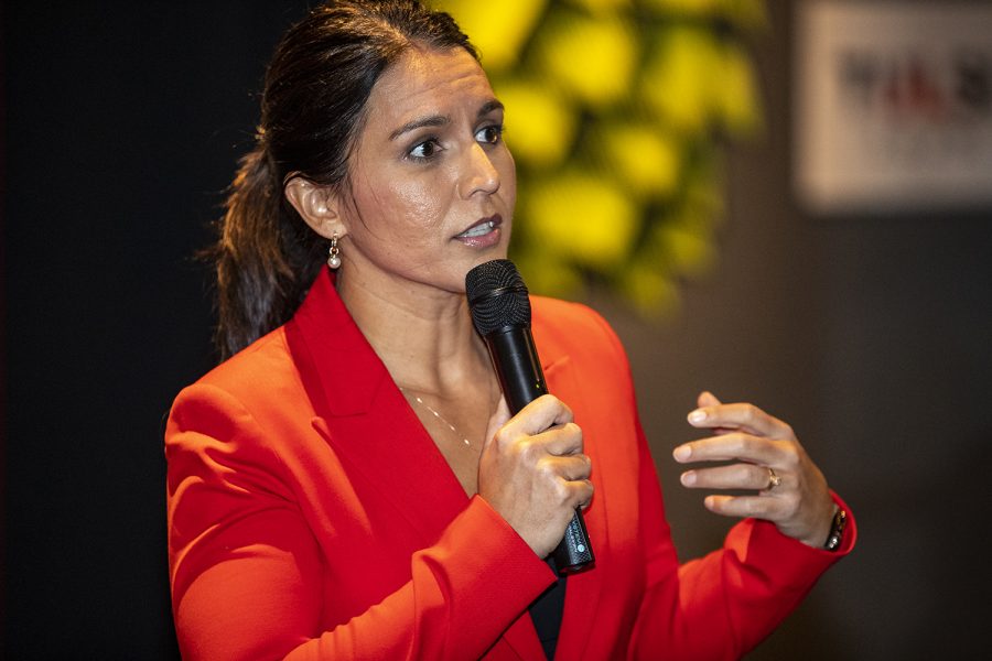 Rep. Tulsi Gabbard, D-Hawaii, speaks during a campaign event at the Big Grove Taproom in Iowa City on Monday Feb. 11, 2019. Rep. Gabbard visited Des Moines, Fairfield, and Iowa City on a tour of Iowa cities as she begins her 2020 presidential bid.