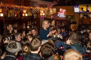 Sen. Kirsten Gillibrand, D-N.Y., engages with the crowd during her campaign stop at The Airliner on Monday, February 18, 2019. Gillibrand visited Cedar Rapids and Iowa City as she campaigns for the democratic nomination for the 2020 Presidential Election. 