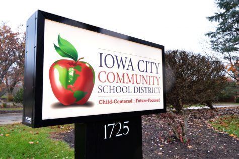 The Iowa City Community School District sign is seen on Nov. 5, 2018