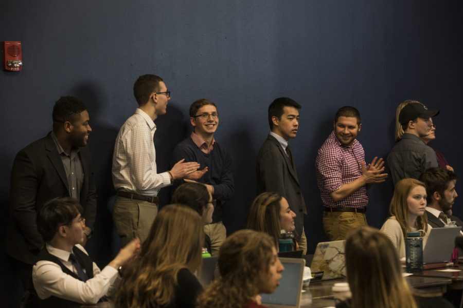 UISG members debate legislature at a meeting in the Iowa Memorial Union on Tuesday February 12 2019. (Grace Colton/ The Daily Iowan)