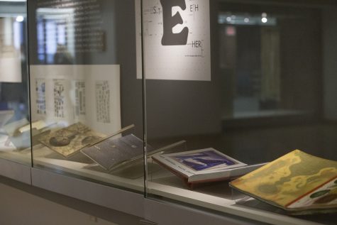 Selected pieces on display as part of the Ganary Books exhibition at the University of Iowa Main Library on Feb. 6. 