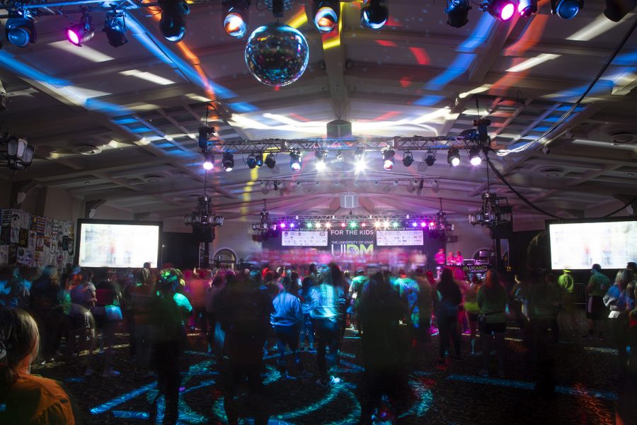 Dancers mingle during Dance Marathon 25 at the Iowa Memorial Union on Saturday, February 2, 2019.