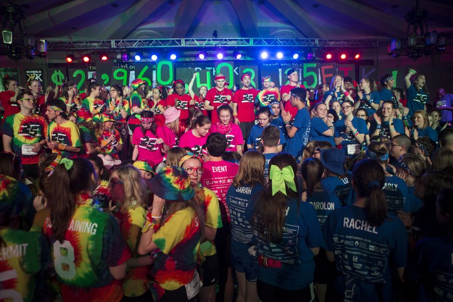 The final fundraising total is revealed during Dance Marathon 25 at the IMU on Feb. 2. The Big Event raised slightly more than $2.96 million. (Alyson Kuennen/The Daily Iowan)